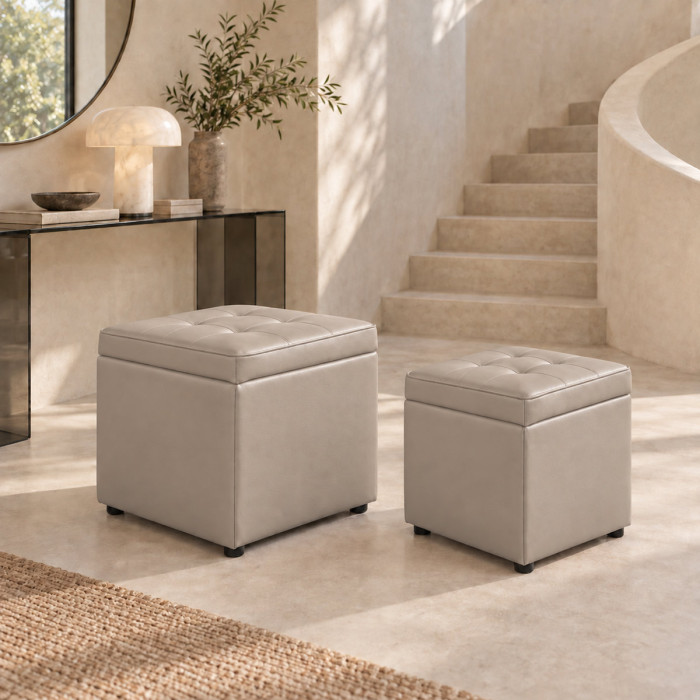 Set di 2 pouf contenitore BELLVILLE in similpelle tortora