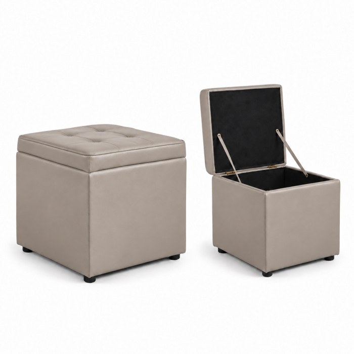 Pouf contenitore tortora BELLVILLE con vano portaoggetti aperto