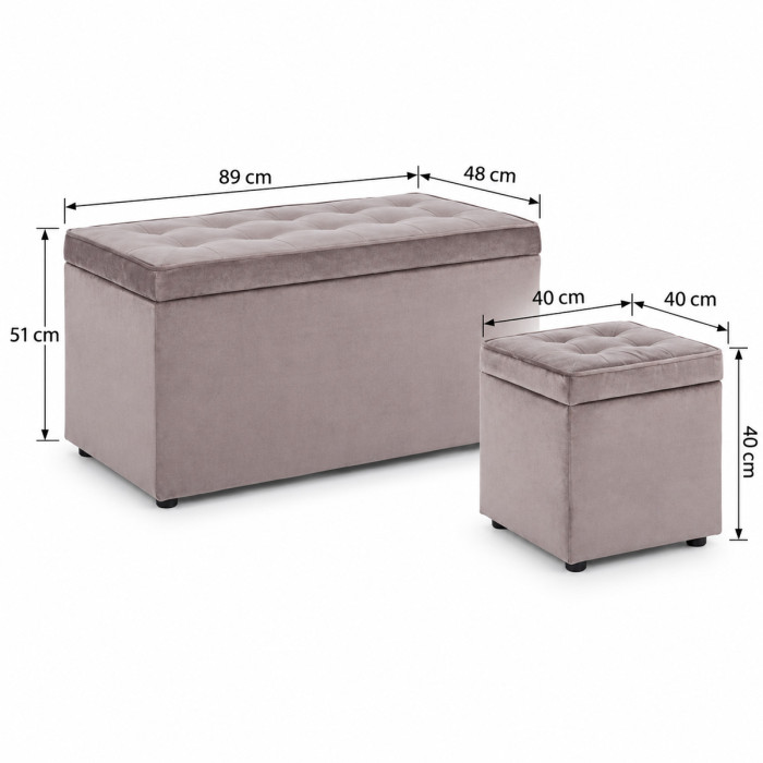 Set di sedute contenitore grigie per soggiorno e camera da letto