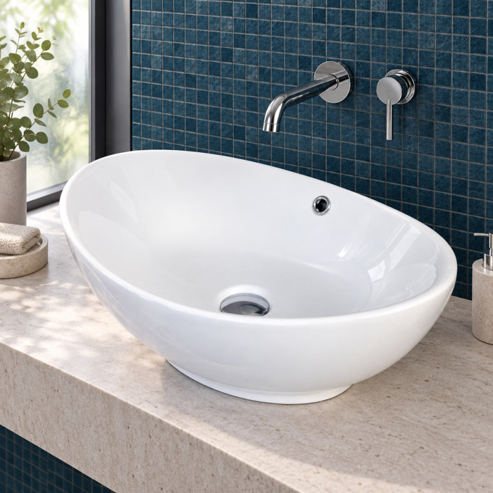 Lavabo da appoggio TULIP in ceramica bianca 59 × 39 cm