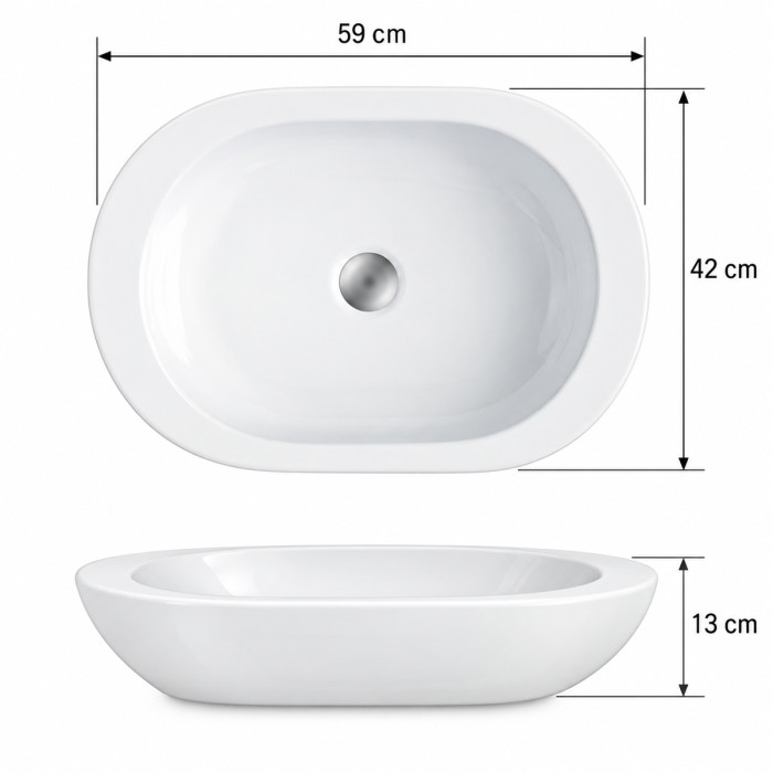 Lavabo in ceramica bianca con forma organica e bordi arrotondati