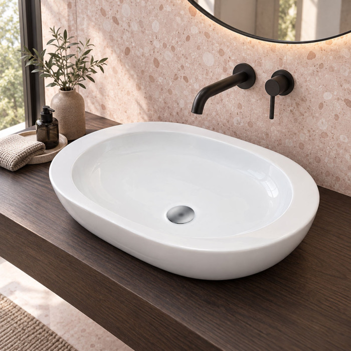 Lavabo da appoggio SMOOTH in ceramica bianca 59 × 42 cm