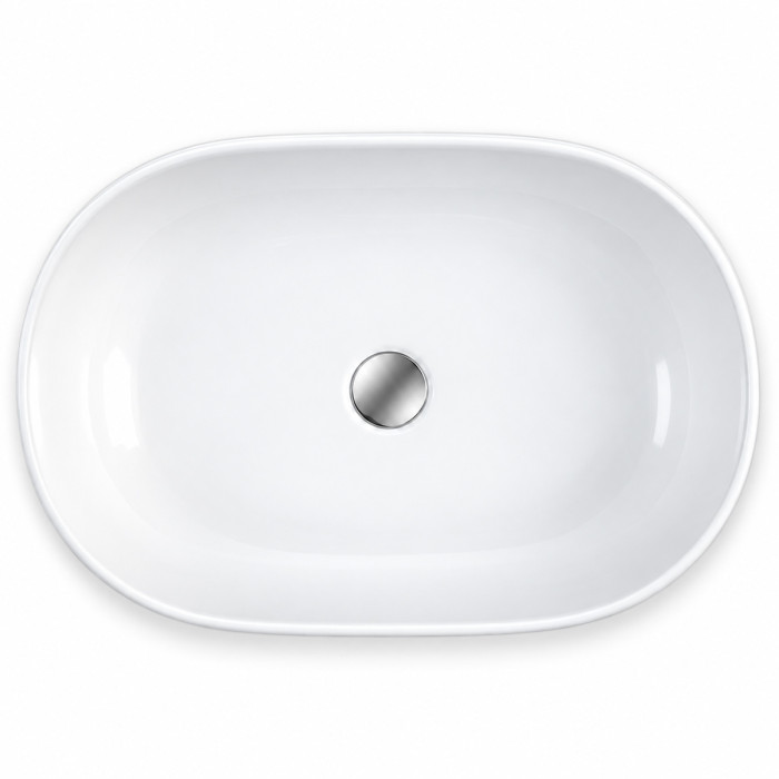 Lavabo in ceramica bianca lucida con bordi arrotondati