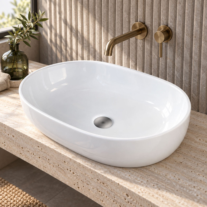 Lavabo da appoggio OPERA in ceramica bianca 60 × 42 cm