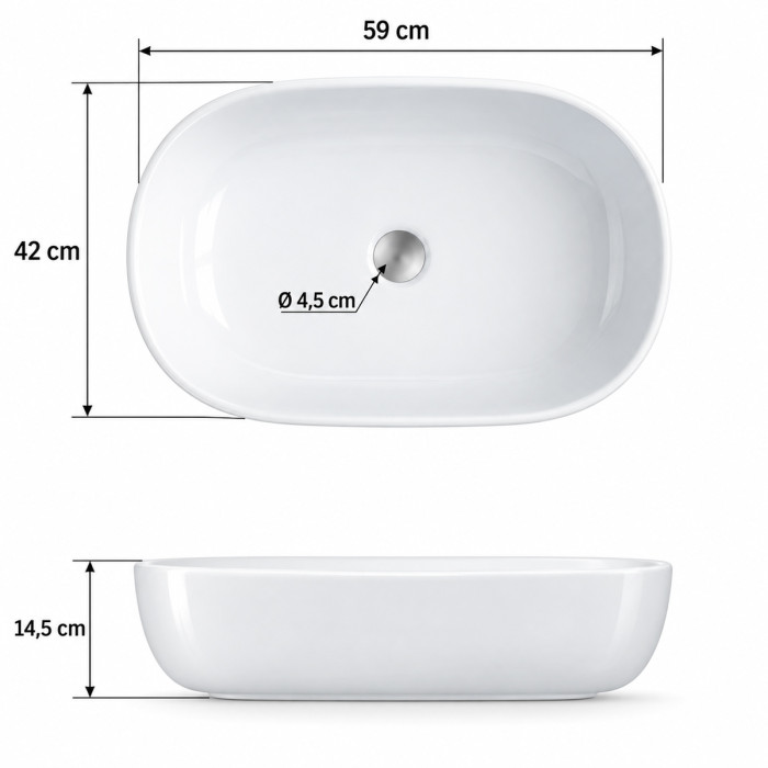 Disegno tecnico lavabo in appoggio OPERA 60 × 42 × H 14 cm