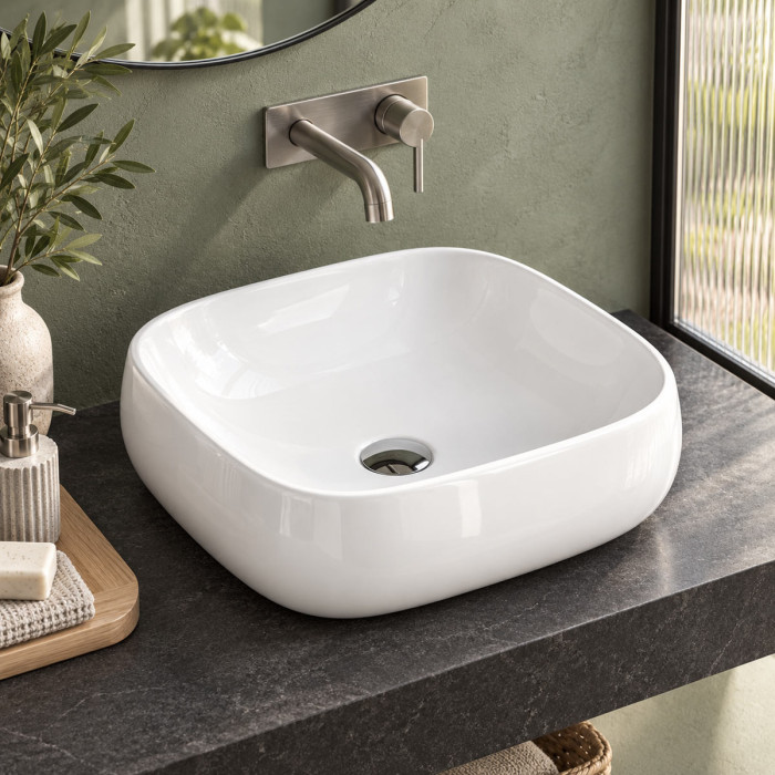Lavabo da appoggio GLAM1 in ceramica bianca 45 × 40 cm