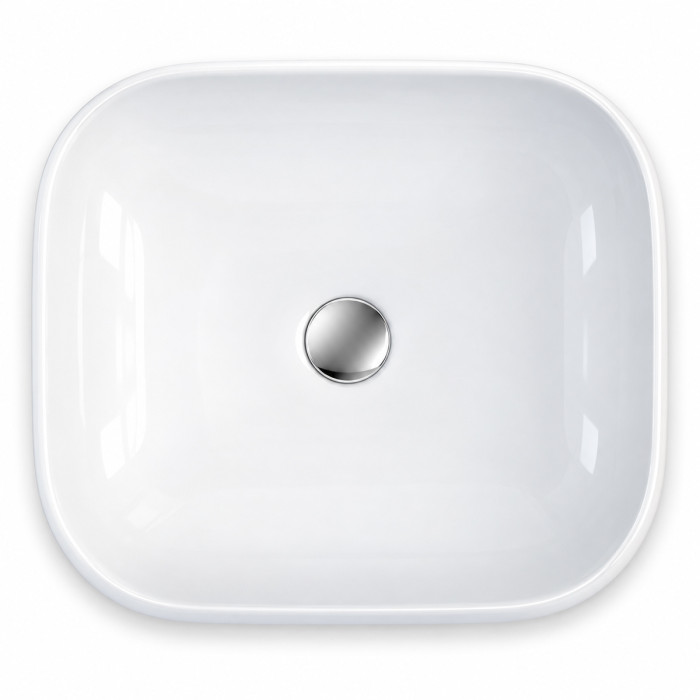 Lavabo in ceramica bianca con angoli arrotondati