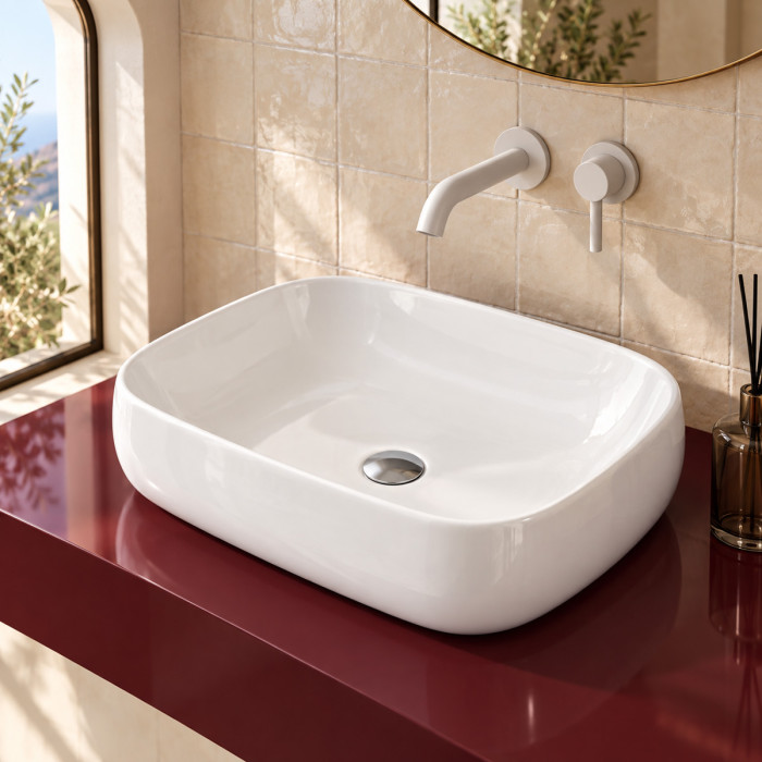 Lavabo da appoggio GLAM2 in ceramica bianca 56 × 43,5 cm