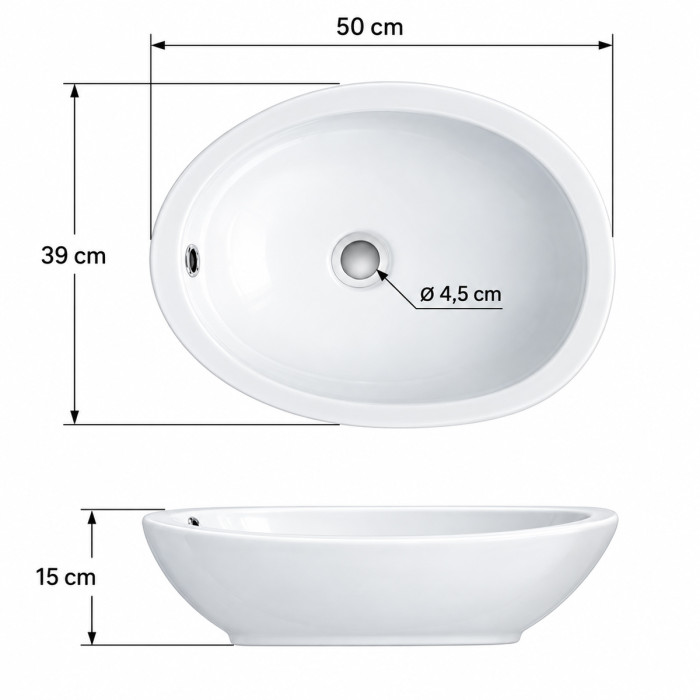 Lavabo DREAM sopra piano con forma organica asimmetrica
