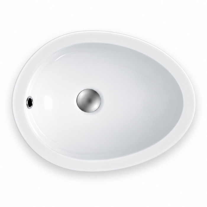 Lavabo ovale asimmetrico in ceramica bianca lucida