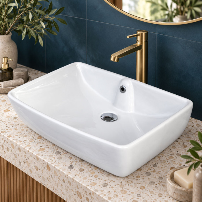Lavabo da appoggio COUNTRY rettangolare in ceramica bianca