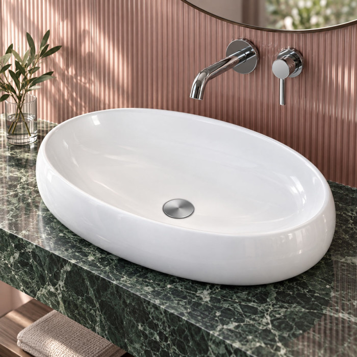 Lavabo da appoggio GOA ovale in ceramica bianca lucida