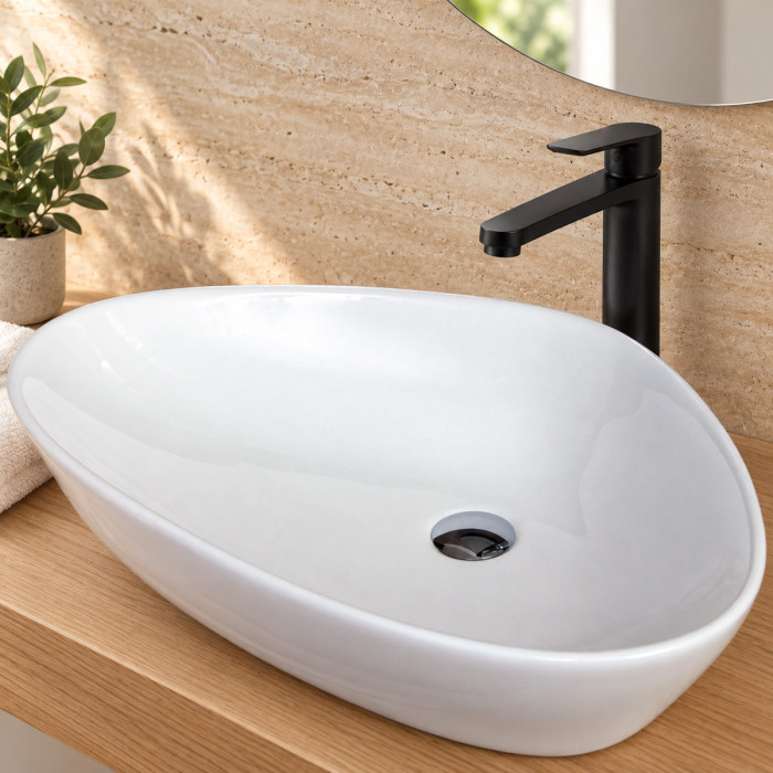 Lavabo da appoggio JAZZ in ceramica bianca lucida 67 × 44 cm