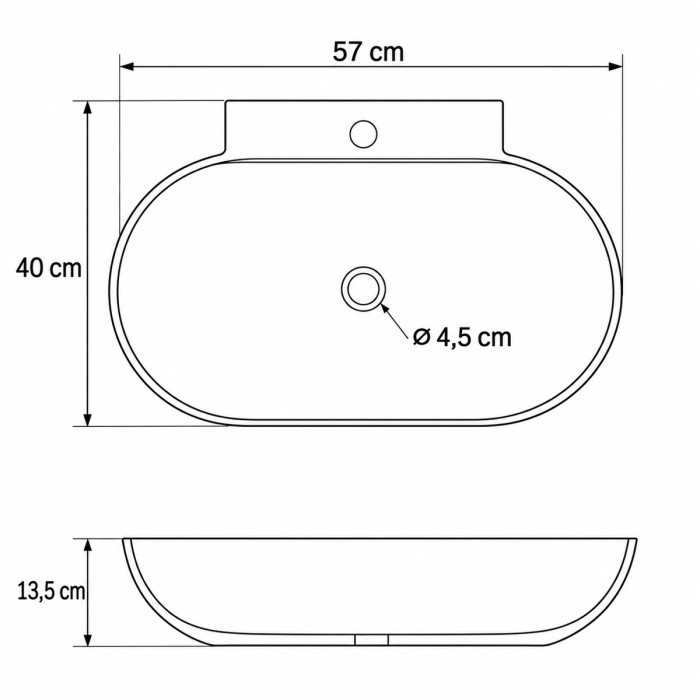 Dimensioni lavabo SWING 56 × 40 × H 12 cm
