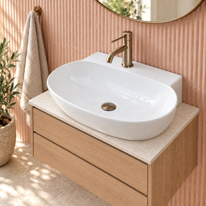 Lavabo SWING da appoggio o sospeso in ceramica bianca