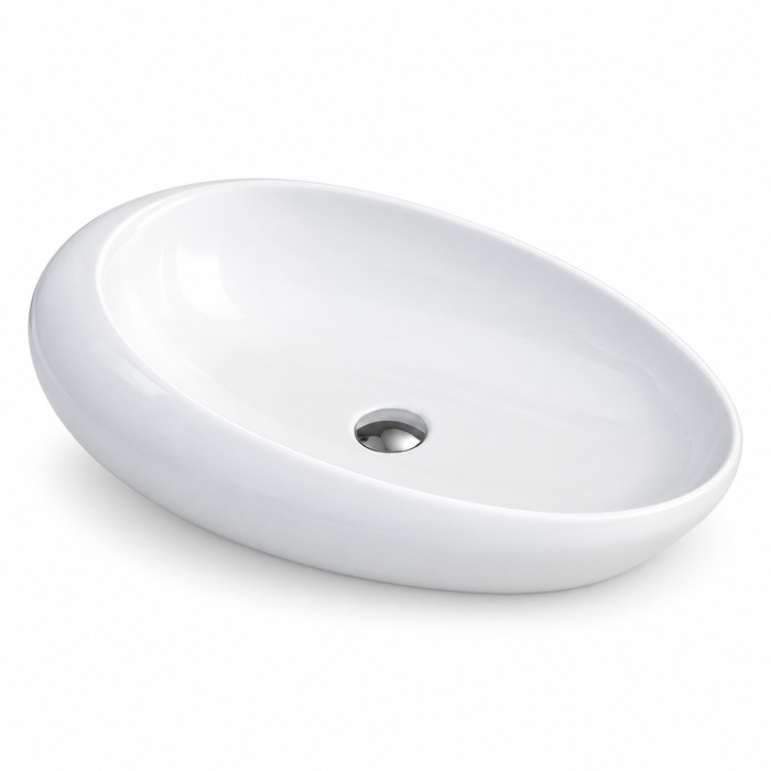 Lavabo in ceramica bianca GAME dal profilo ellittico