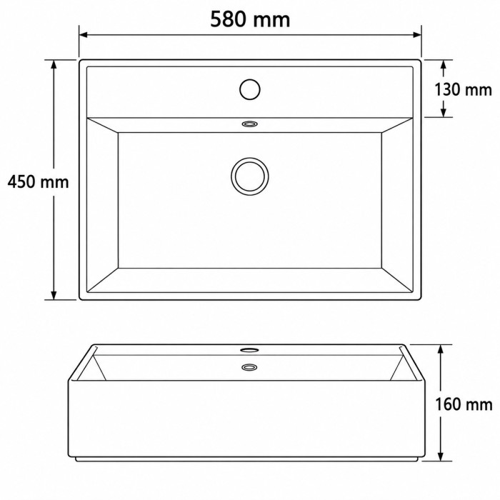 Dimensioni lavabo LIFE 58 × 45 × H 16 cm e piano da 13 cm