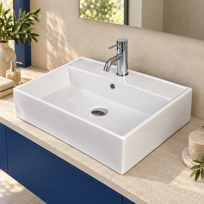 Lavabo da appoggio LIFE rettangolare in ceramica bianca