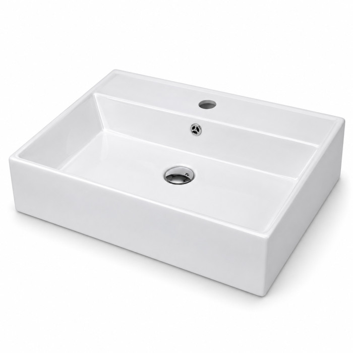 Lavabo in ceramica bianca LIFE con foro centrale per rubinetto