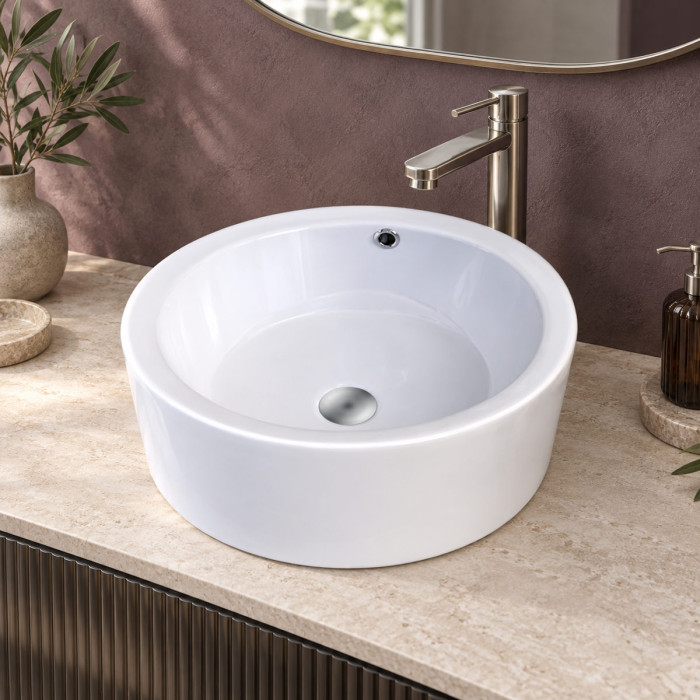 Lavabo da appoggio TRIBAL rotondo in ceramica bianca lucida