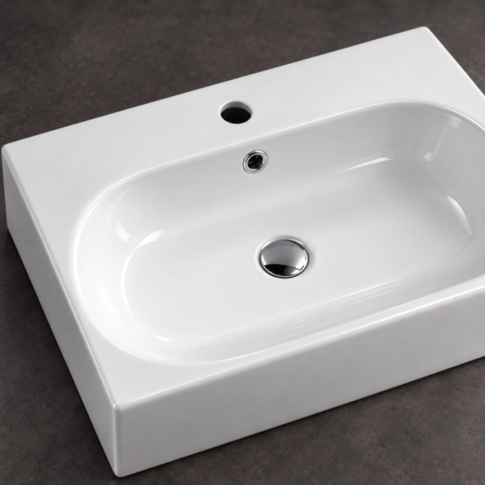 Lavabo rettangolare SOUL ambientato su mobile bagno moderno