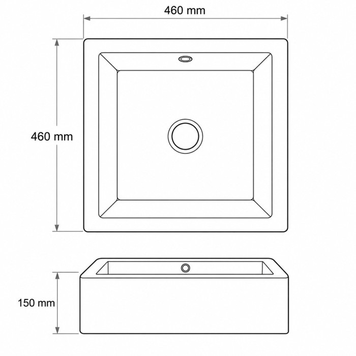 Lavabo da appoggio quadrato 46 cm abbinabile a rubinetto alto