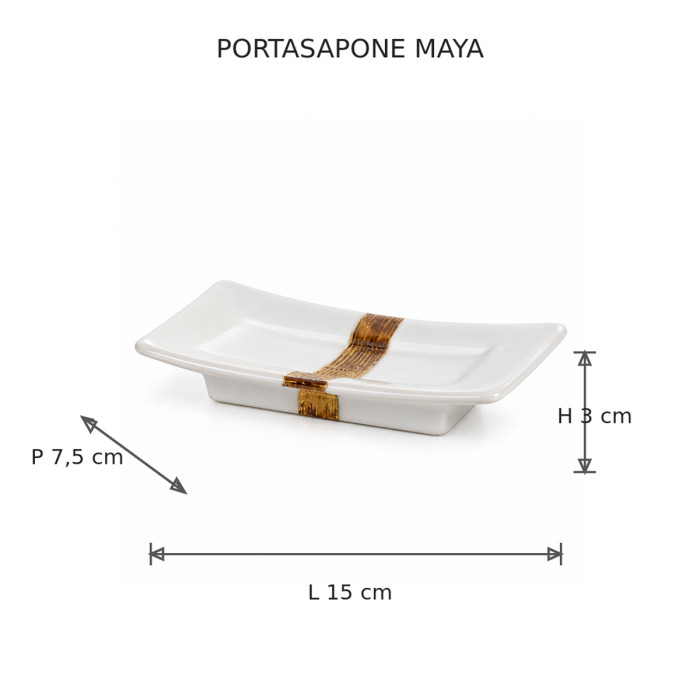 Dimensioni del portasapone MAYA in ceramica bianca e bronzo