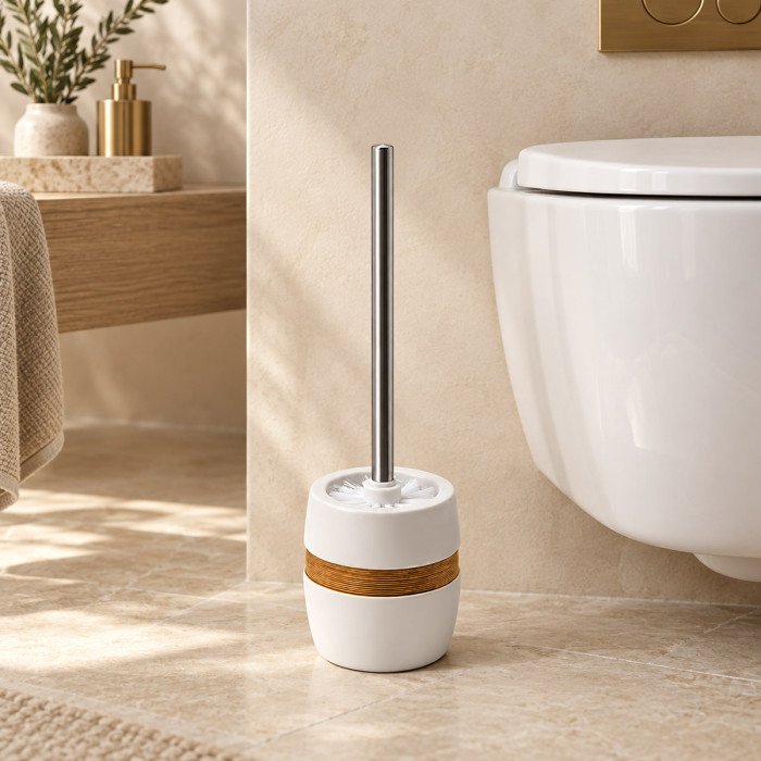 Portascopino WC MAYA in ceramica bianca e bronzo