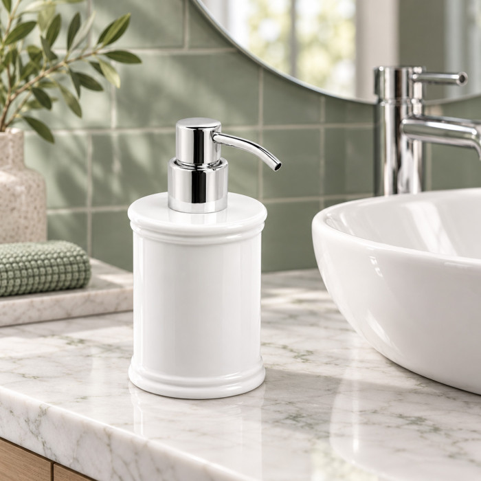 Dispenser sapone liquido IMPERO in porcellana bianca
