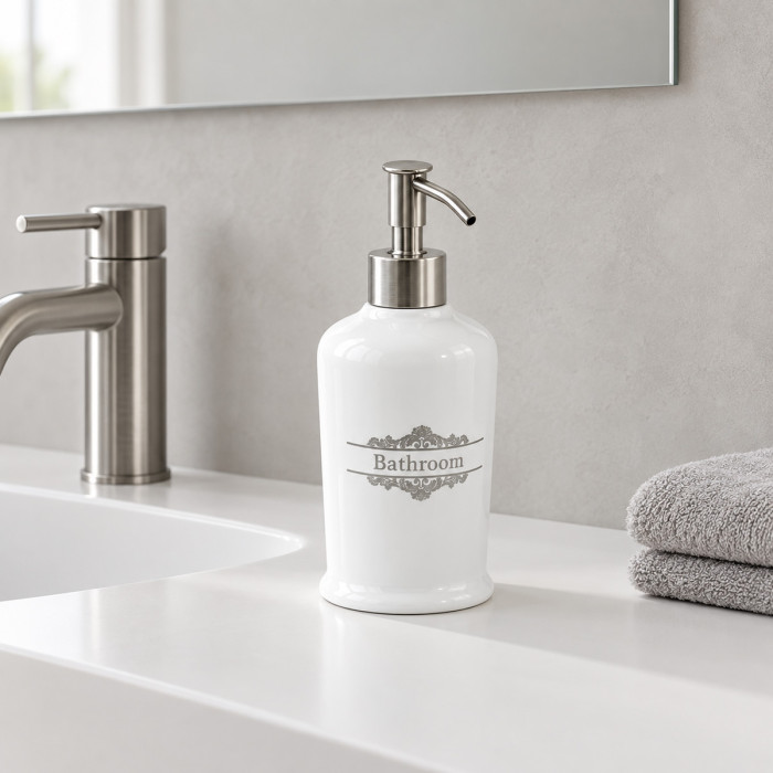Dispenser sapone VITTORIA in porcellana bianca decorata