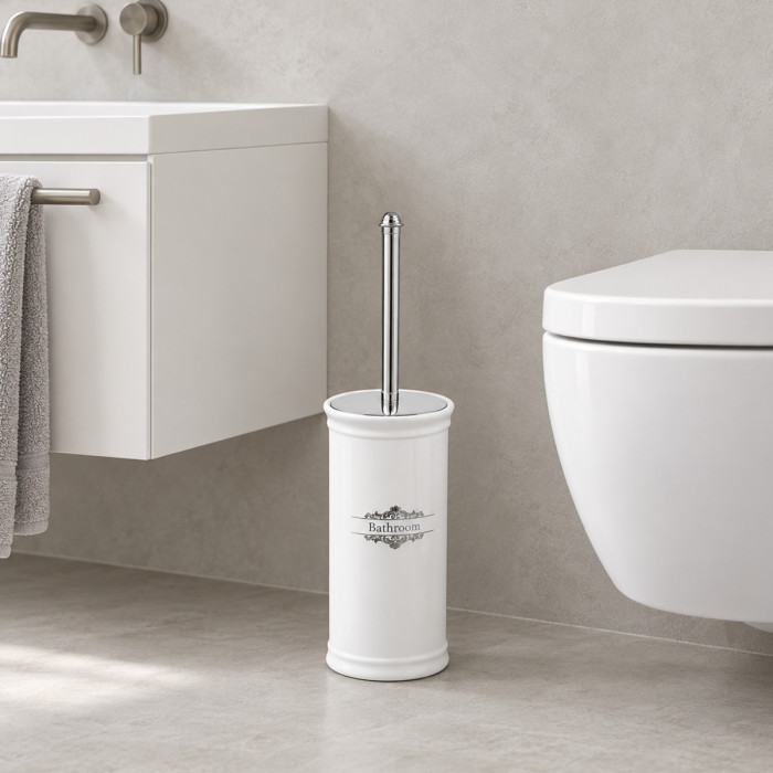 Portascopino WC VITTORIA in porcellana bianca decorata