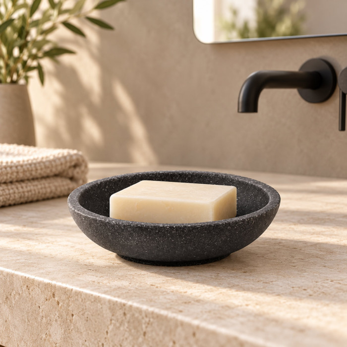 Portasapone AFRA Grigio Pietra in poliresina Ø 13 cm