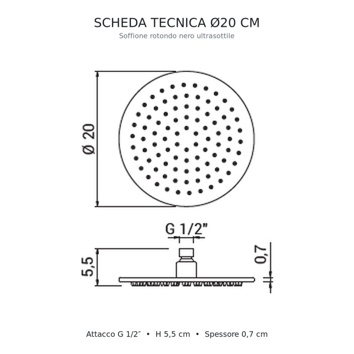 Soffione Doccia Rotondo SEVEN Acciaio Inox Lucido Ø 20, 25 o 30 cm