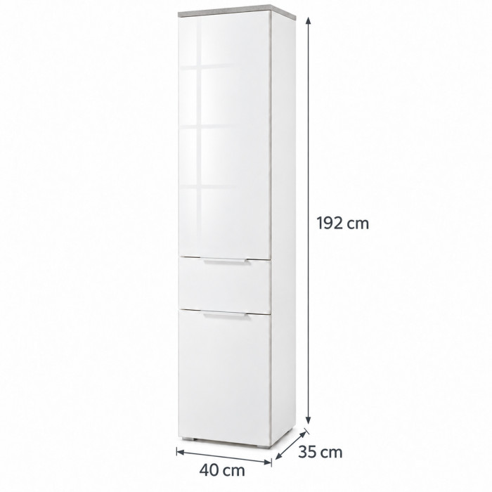 Mobile colonna bagno TITAN bianco lucido e cemento alto 192 cm