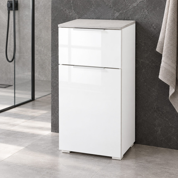 Mobile bagno basso TITAN bianco lucido e cemento con cassetto