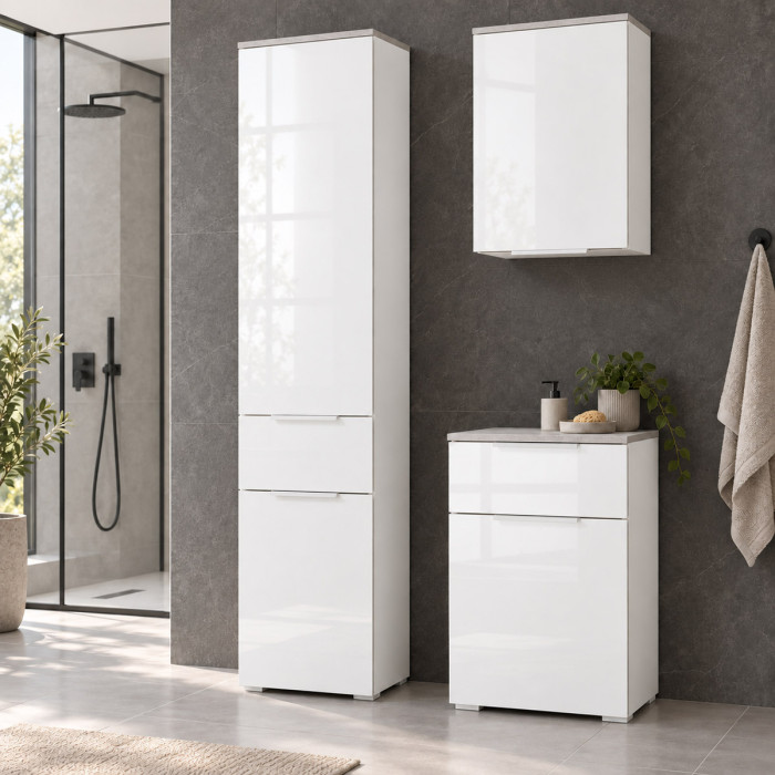 Mobile bagno alto 40x35x192 cm bianco con finitura cemento