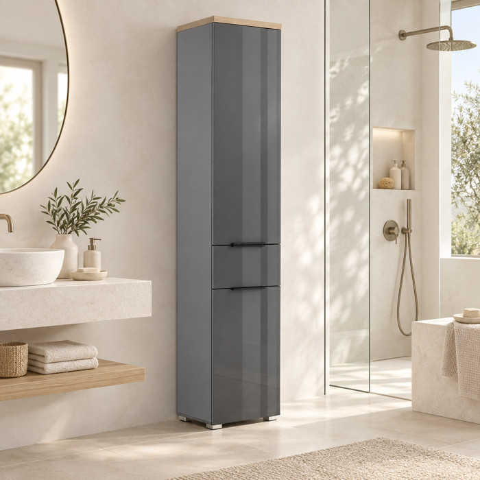 Mobile colonna bagno TITAN Rovere Artisan e grigio titanio alto 192 cm