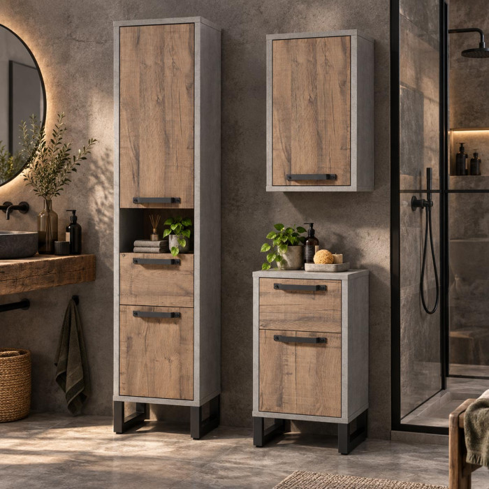 Mobile colonna INDUS ambientato in un bagno stile industriale
