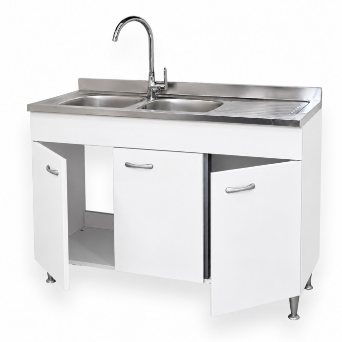 Mobile sottolavello cucina BASIC 120 cm bianco con doppia vasca