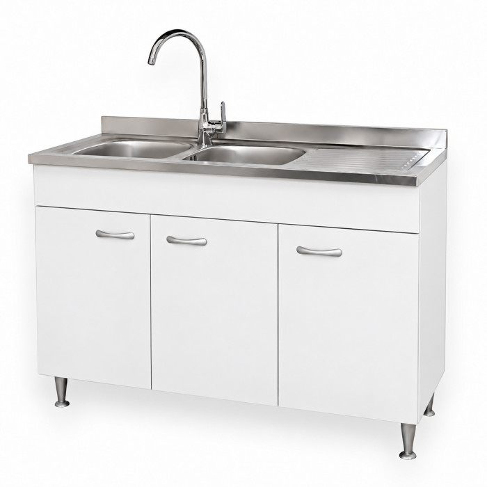 Mobile cucina bianco semilucido a 3 ante con lavello inox
