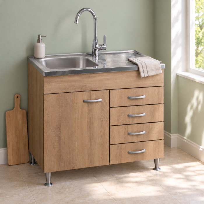 Mobile sottolavello cucina BASIC 80 cm in finitura rovere Well