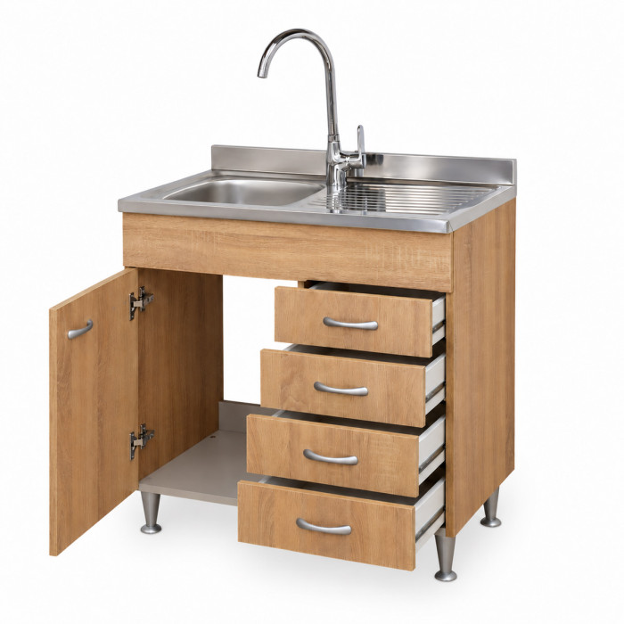 Mobile cucina rovere Well con cassettiera a destra e anta laterale