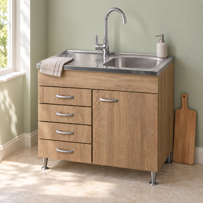 Mobile sottolavello cucina BASIC 80 cm in finitura rovere Well