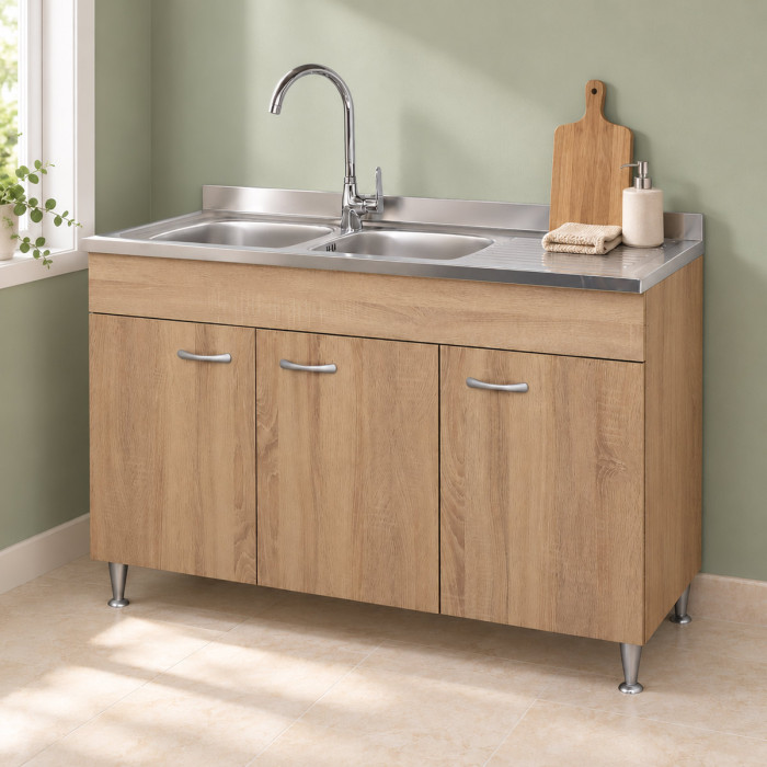 Mobile sottolavello cucina BASIC 120 cm in finitura rovere Well