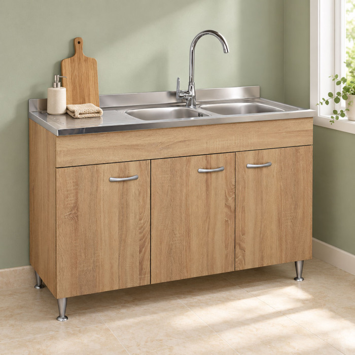 Mobile sottolavello cucina BASIC 120 cm in finitura rovere Well