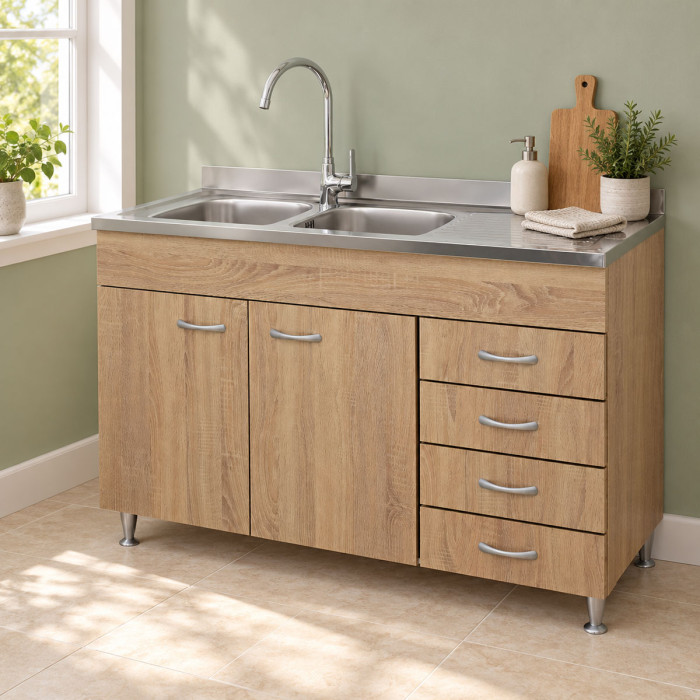 Mobile sottolavello cucina BASIC 120 cm in finitura rovere Well