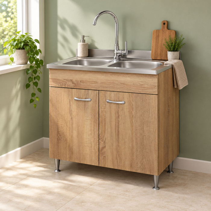 Mobile sottolavello cucina BASIC 80 cm in finitura rovere Well