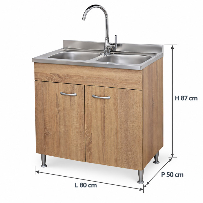 Mobile cucina con piedini regolabili e maniglie grigie