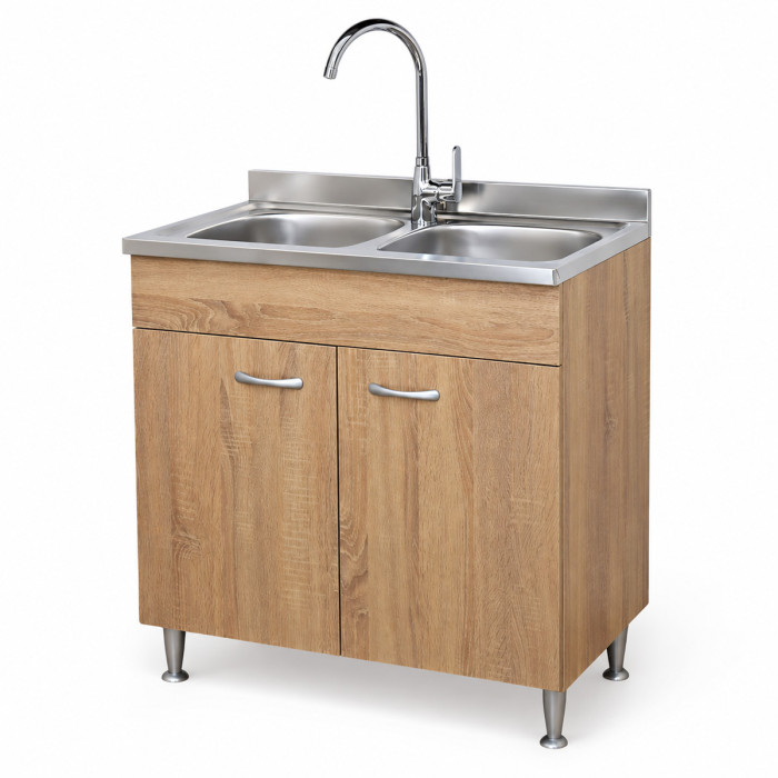 Mobile sottolavello rovere Well con ante battenti chiuse
