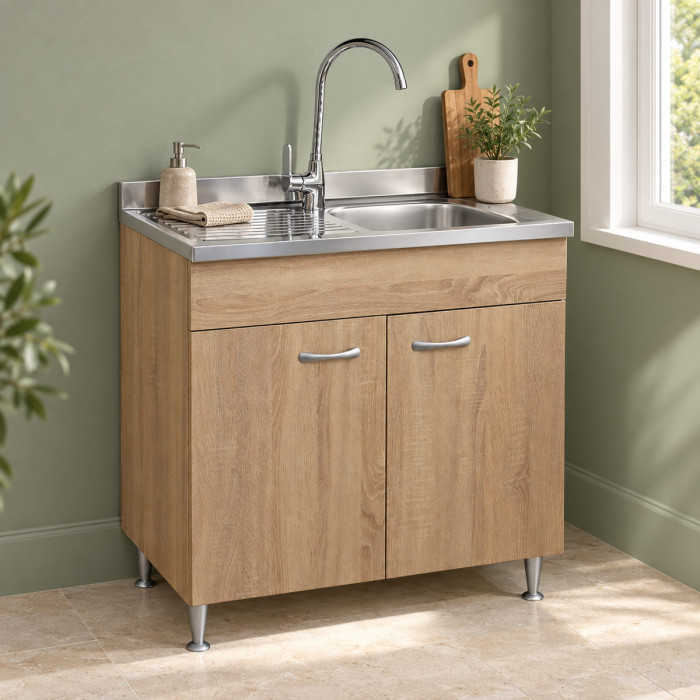 Mobile sottolavello cucina BASIC 80 cm in finitura rovere Well